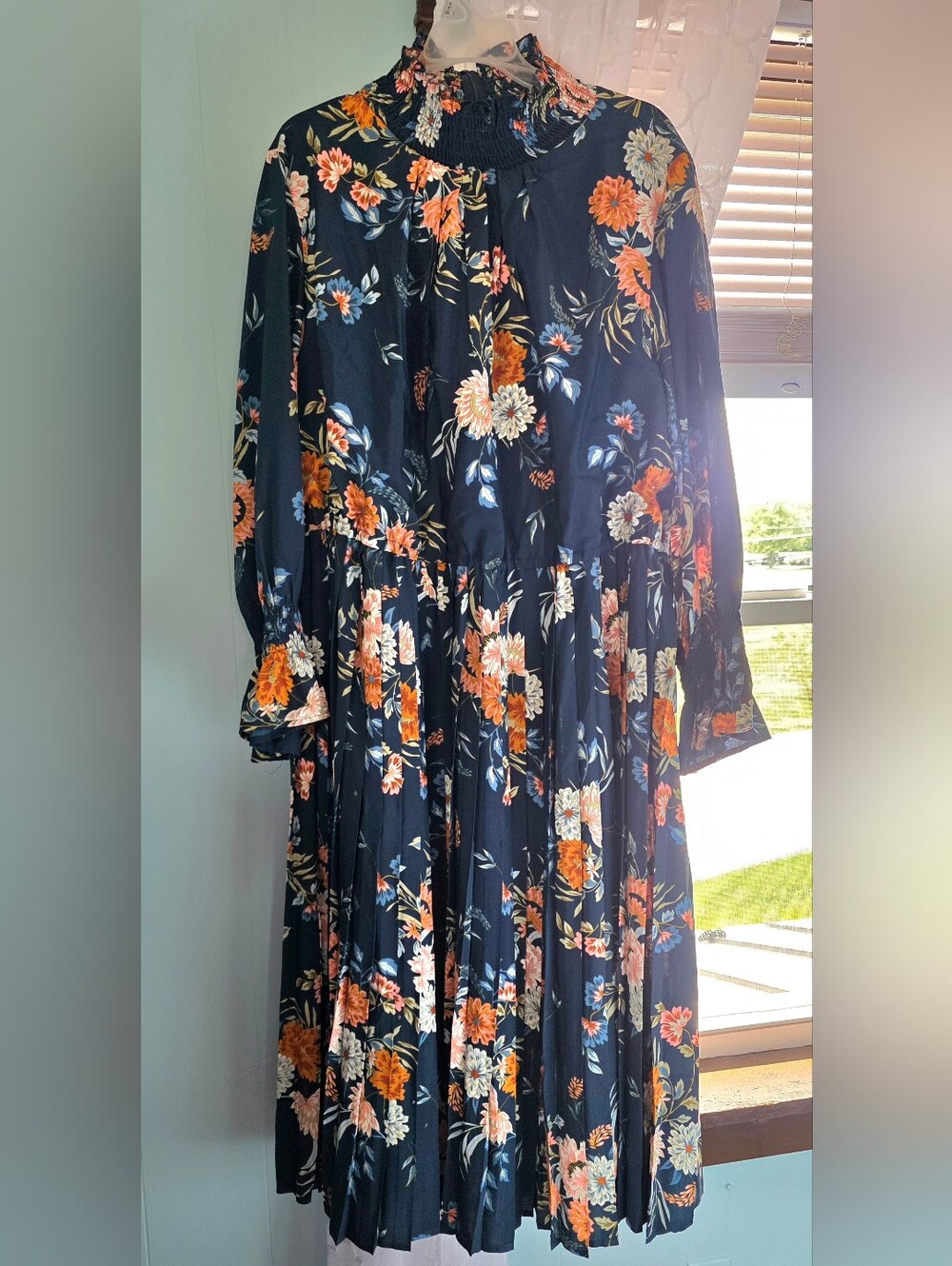 INDIE & Co. 3XL Floral Tiered Long Sleeve Maxi Dress - Navy with Orange Floral - Picture 2 of 9